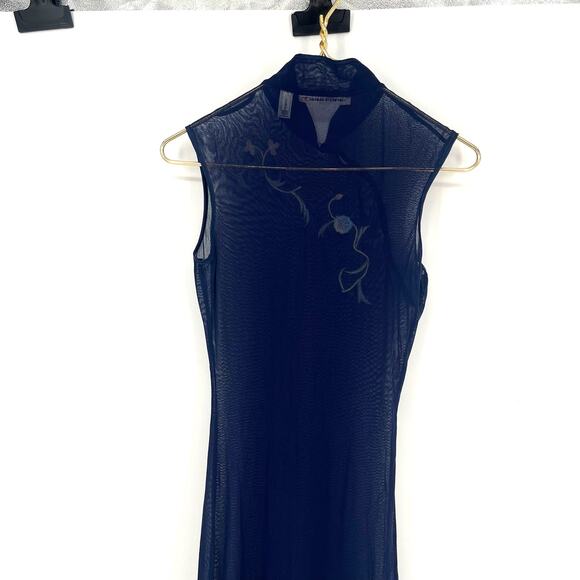 Victoria's Secret 90's Navy Blue Sheer Micro Mesh Cheongsam Kimono Maxi Gown XS - Picture 4 of 9